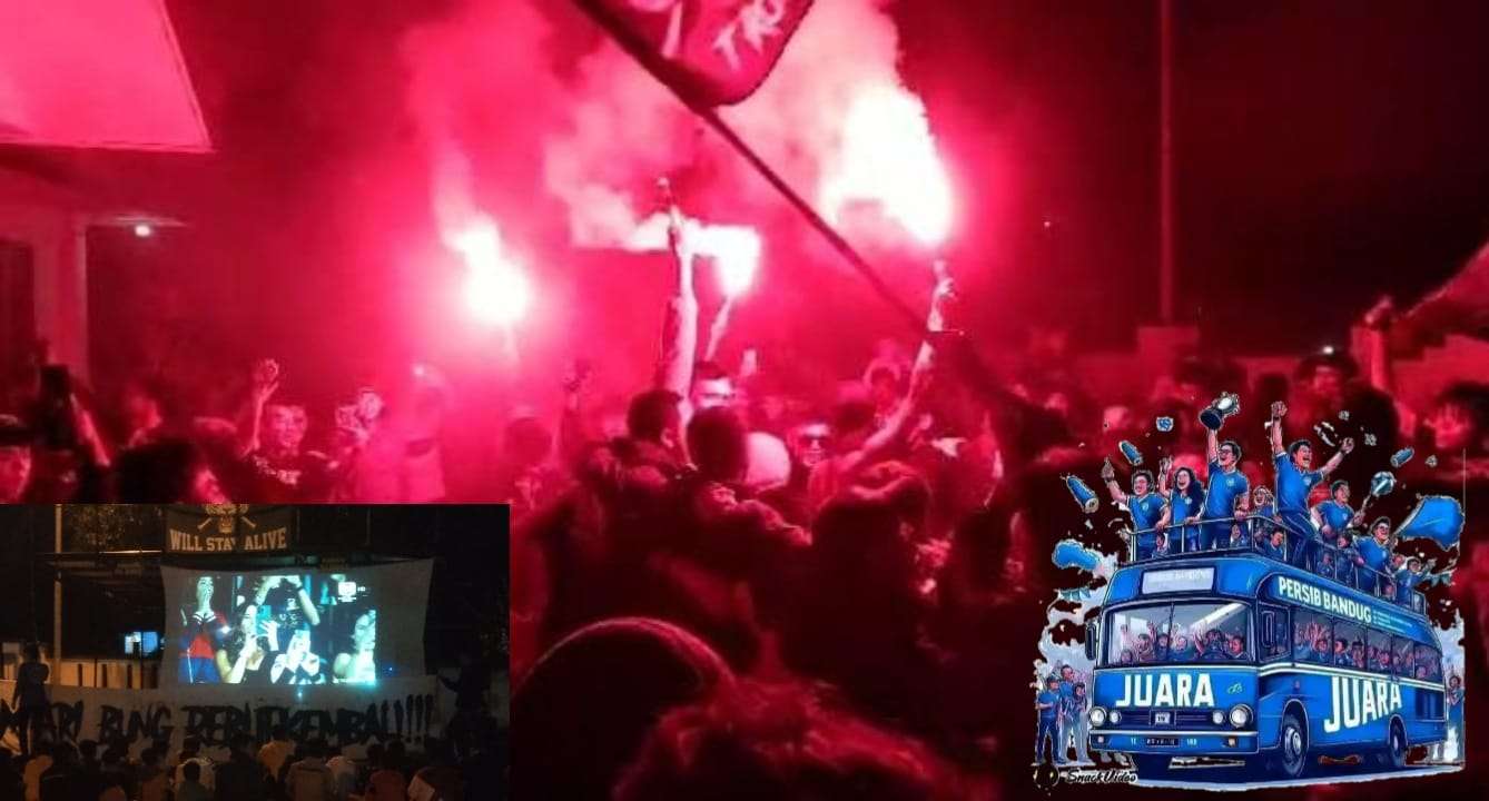 Juara | Para Viking Antusias Hadiri Ajakan Kapolsek Nobar Laga Final Persib VS Madura United di Halaman Kantor Polsek Cimaung