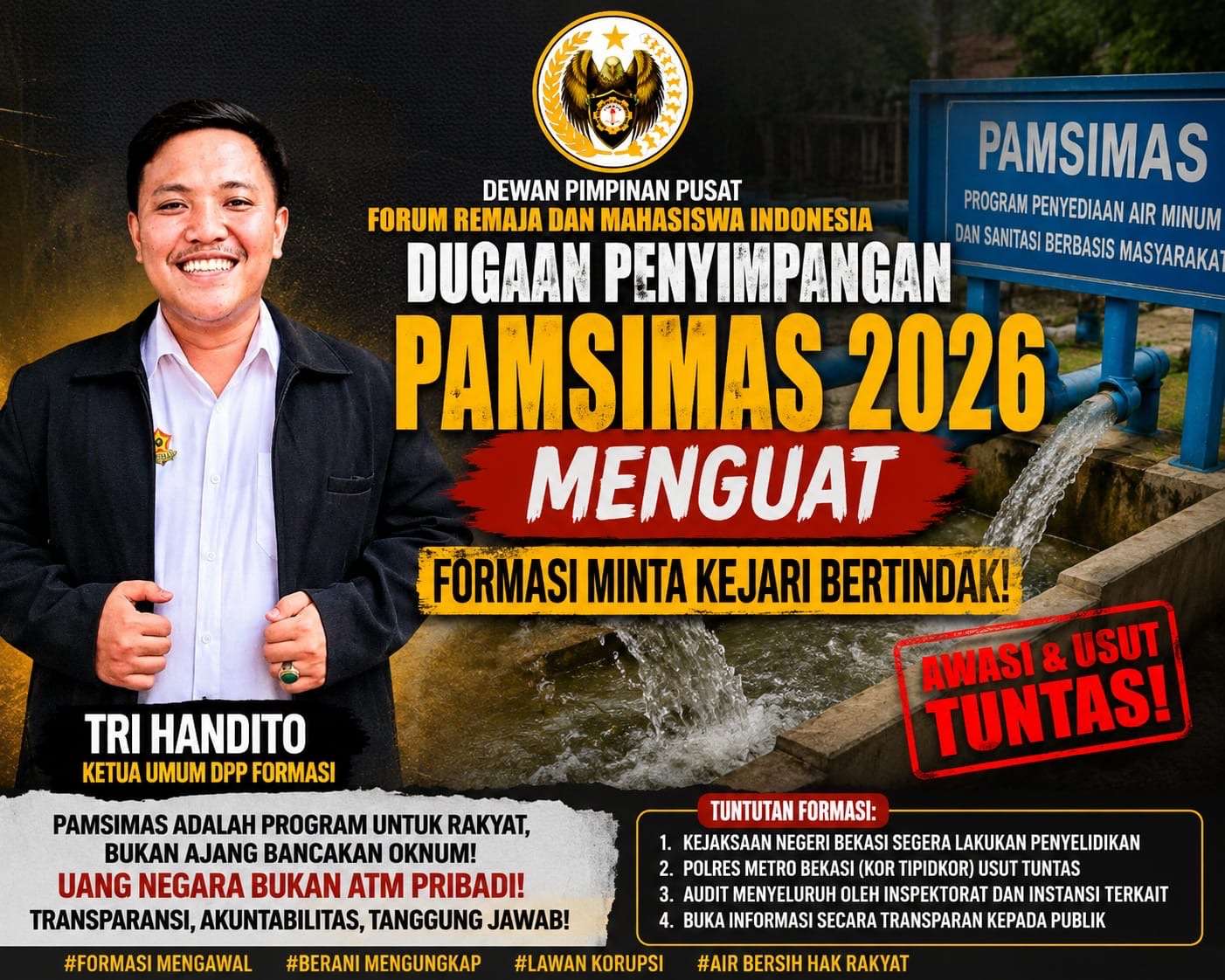 DPP FORMASI Soroti PAMSIMAS 2026 Bekasi, Tri Handito Minta APH Turun Tangan