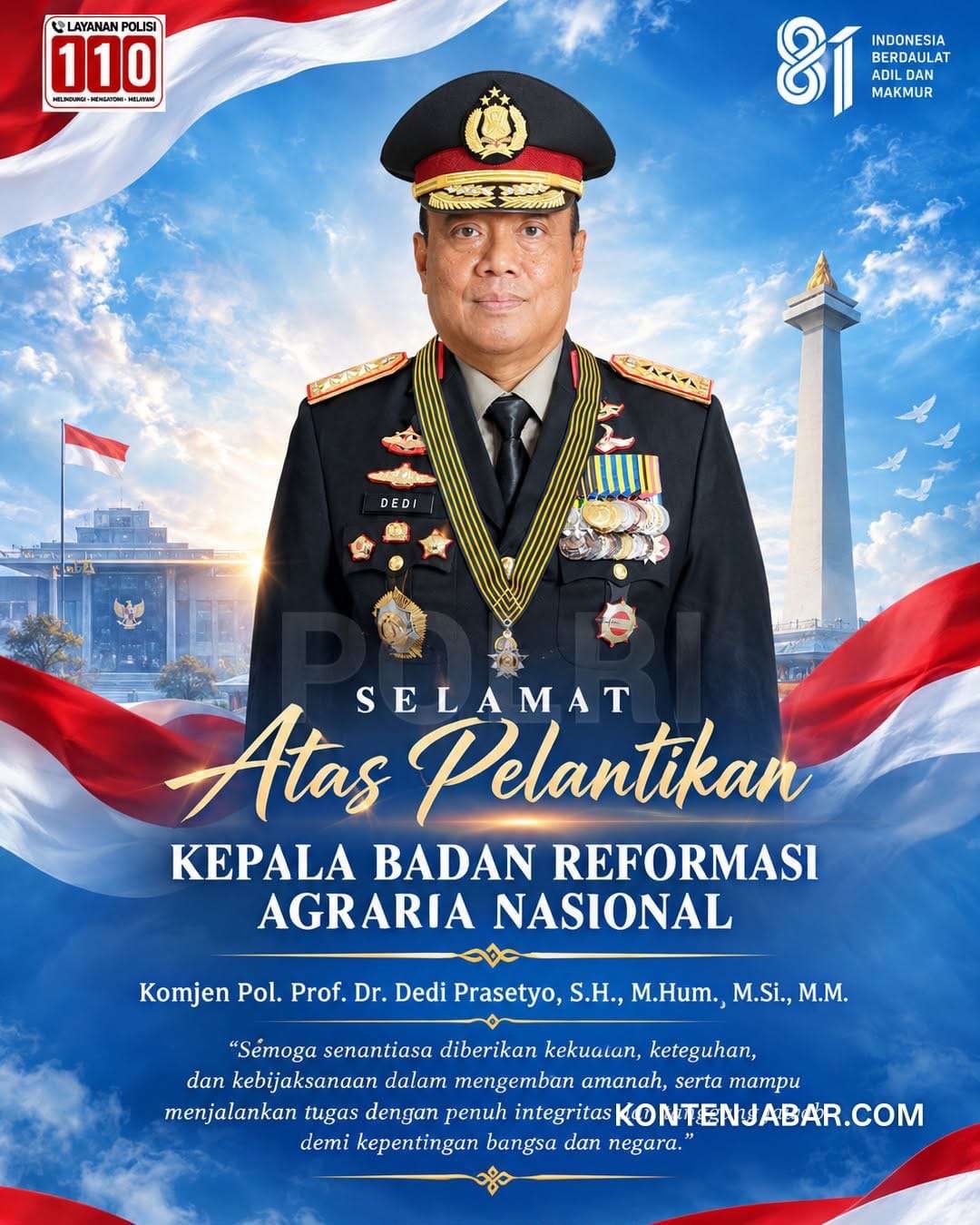 Selamat dan Sukses Atas Pelantikan Komjen Pol. Prof. Dr. Dedi Prasetyo, S.H.,M.Hum.,M.Si., M.M.