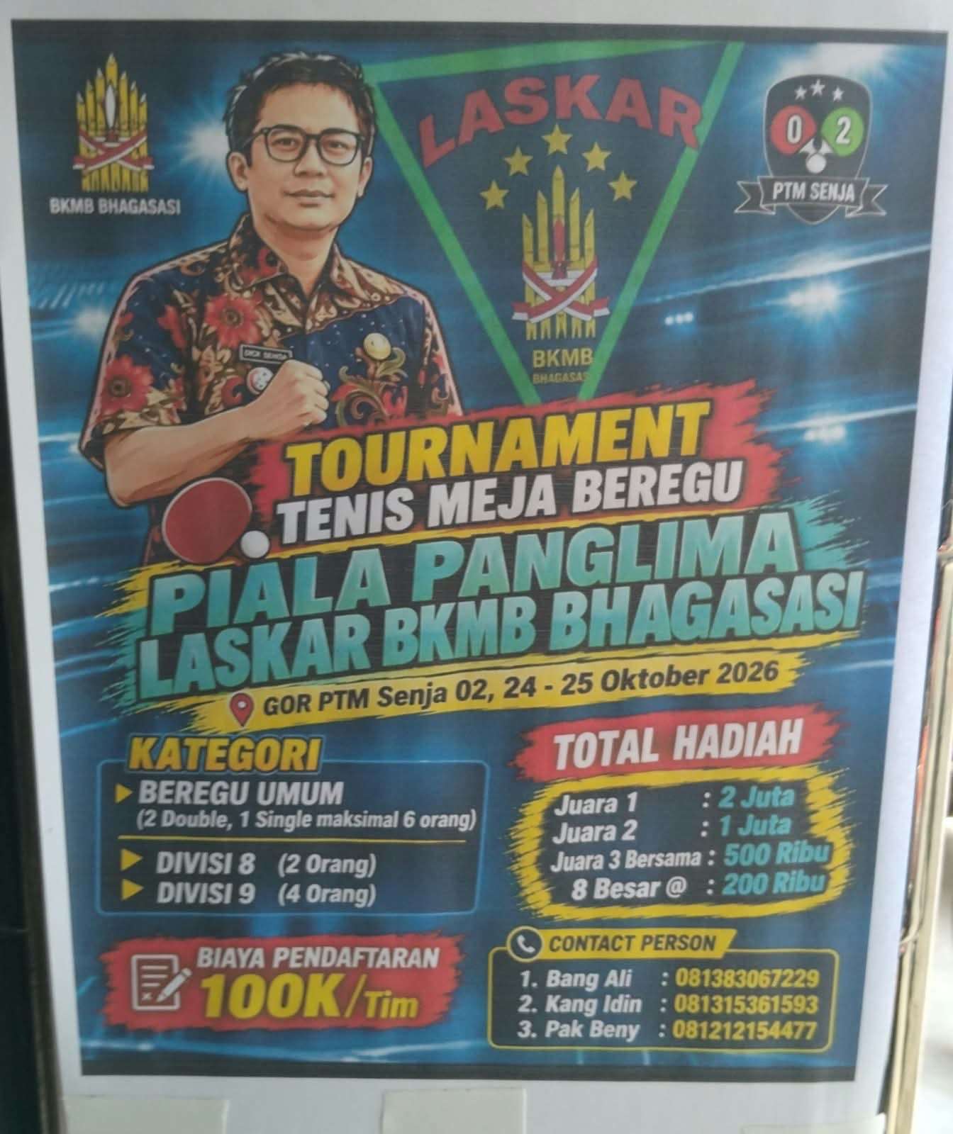 PIALA PANGLIMA LASKAR BKMB BHAGASASI 2026, TURNAMEN TENIS MEJA BEREGU DIGELAR 24–25 OKTOBER